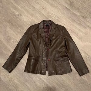 brown leather blazer